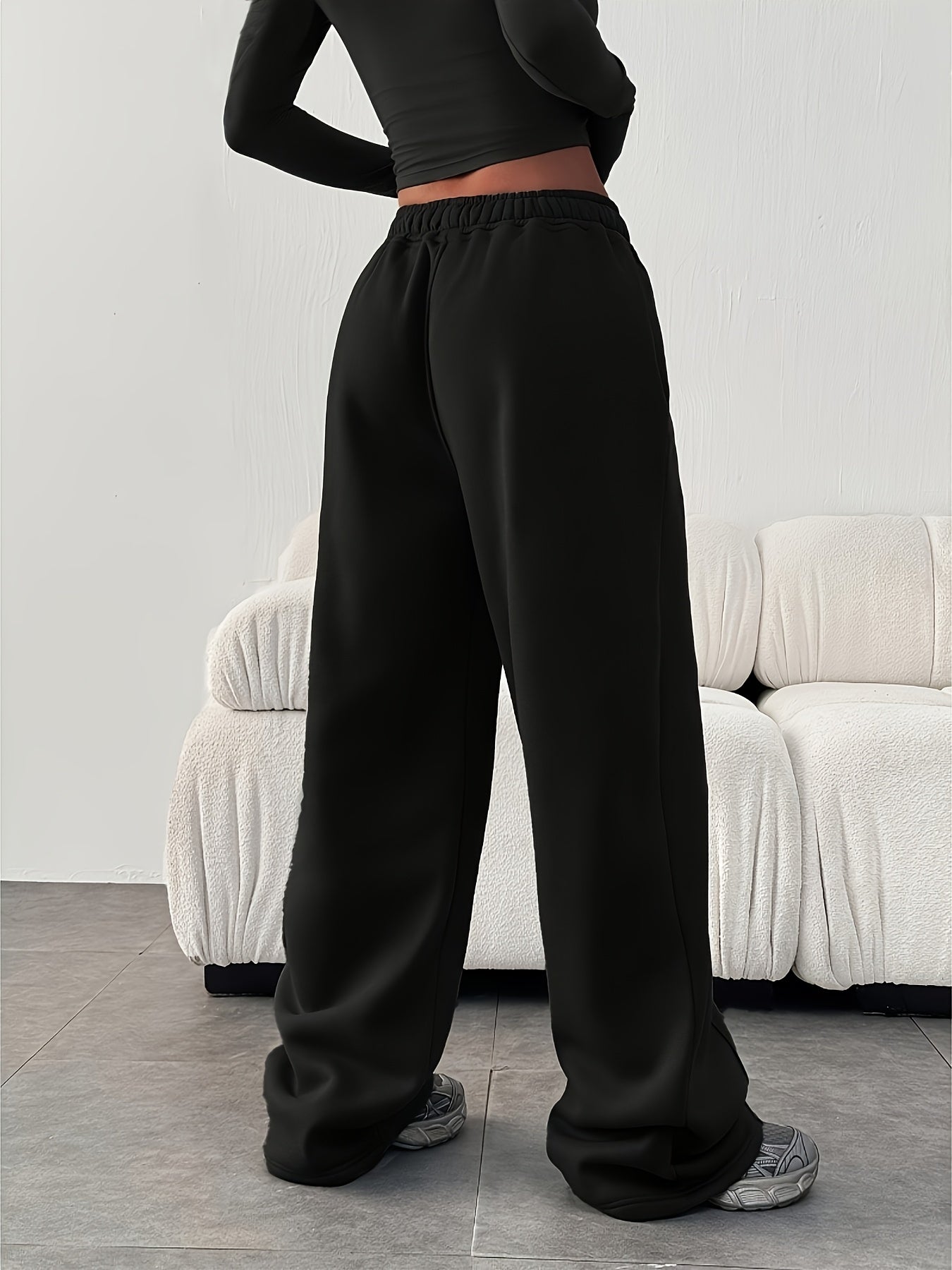 Comfortable Fleece Wide Leg Sweatpants for Women with High Waist Pintuck Relaxed Baggy Casual Style