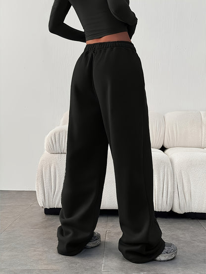 Comfortable Fleece Wide Leg Sweatpants for Women with High Waist Pintuck Relaxed Baggy Casual Style