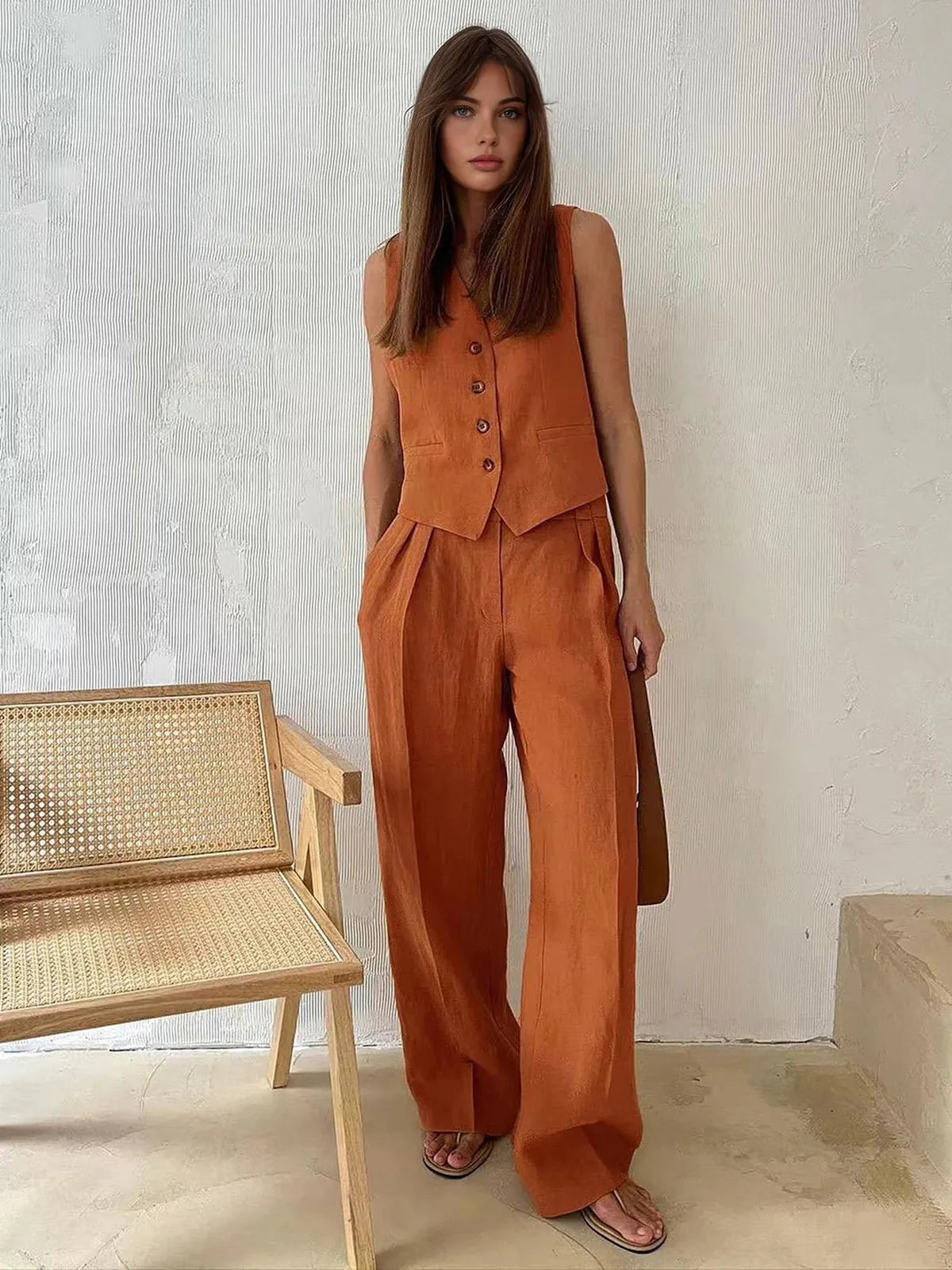 Darcey | Women's Tailored Vest Wide Leg Pants Set