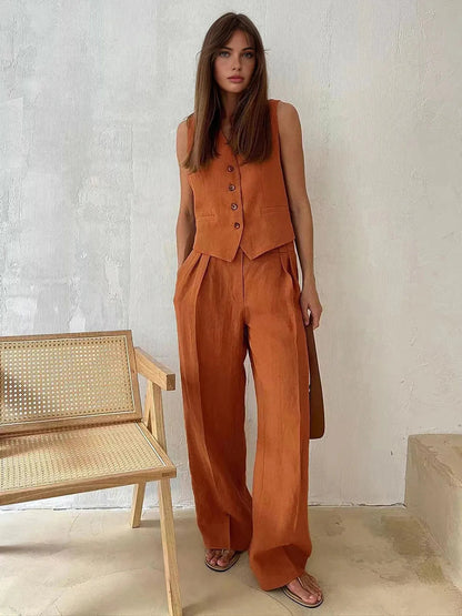 Darcey | Women's Tailored Vest Wide Leg Pants Set