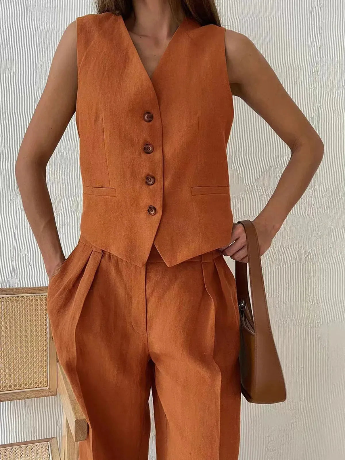 Darcey | Women's Tailored Vest Wide Leg Pants Set
