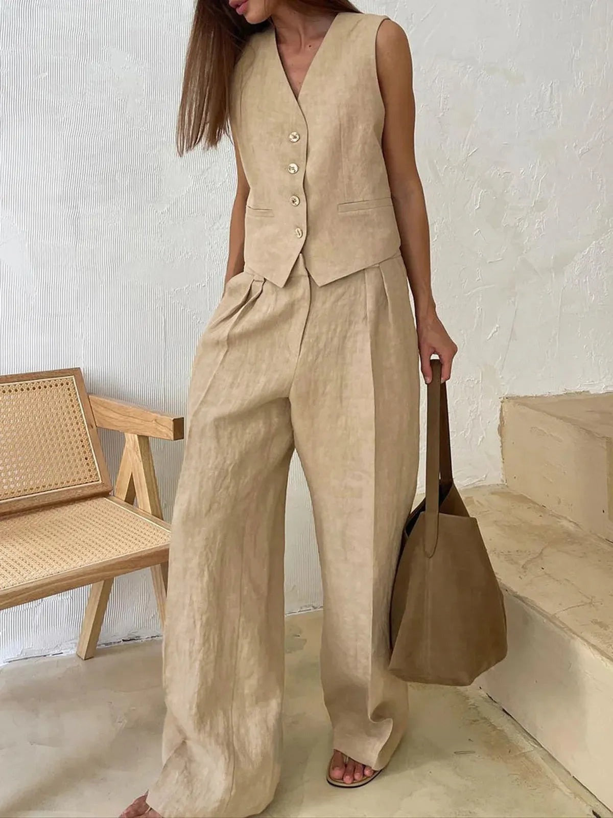 Darcey | Women's Tailored Vest Wide Leg Pants Set
