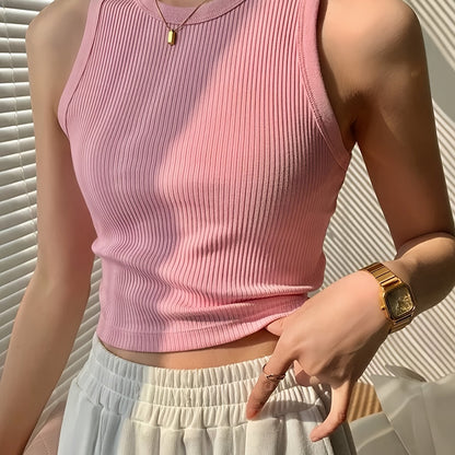 Effortless Ribbed Crop Top for Women with Crew Neck Sleeveless Racerback Fitted Tank Style