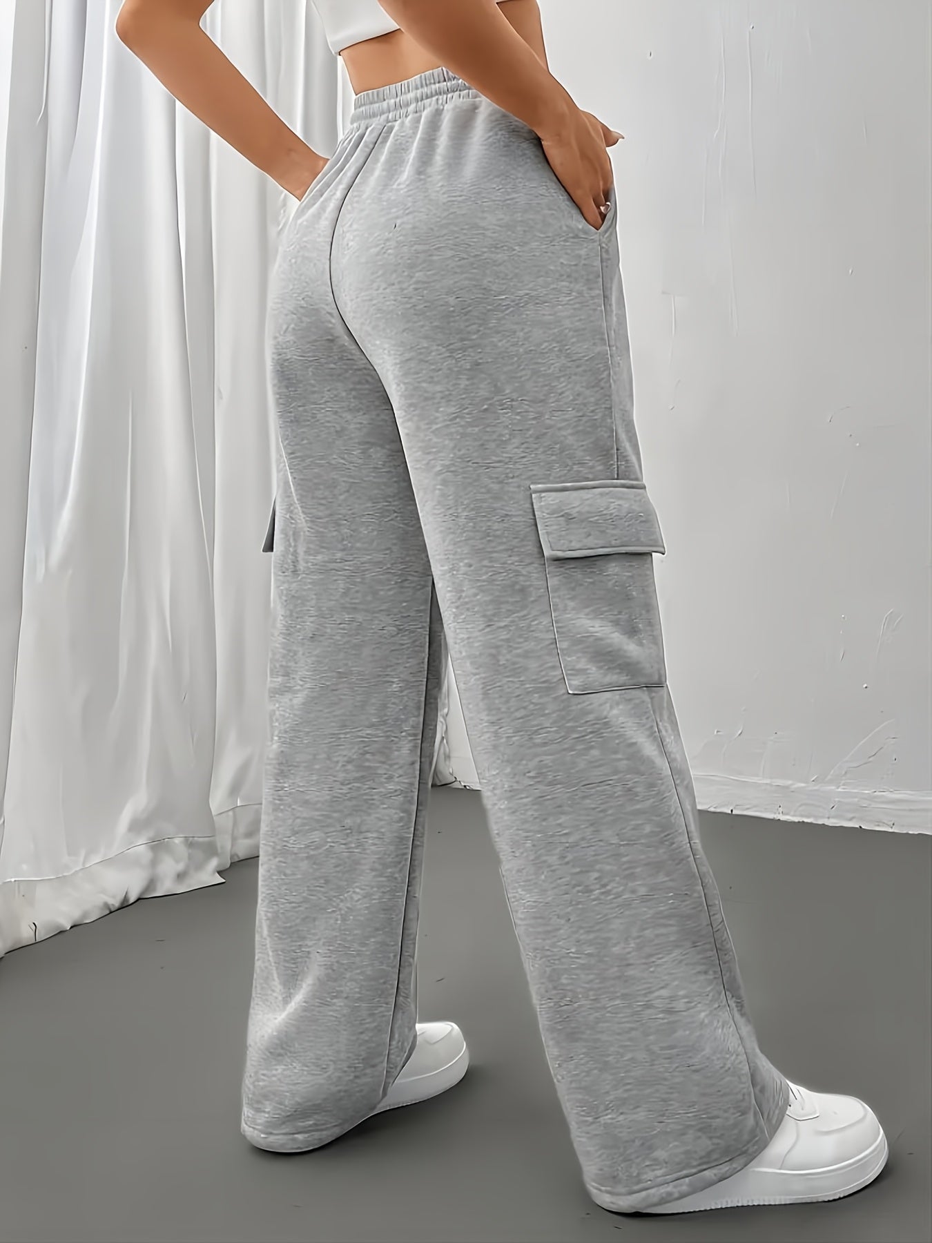 Effortless Cargo Sweatpants for Women with High Waist Drawstring Wide Leg Relaxed Casual Style