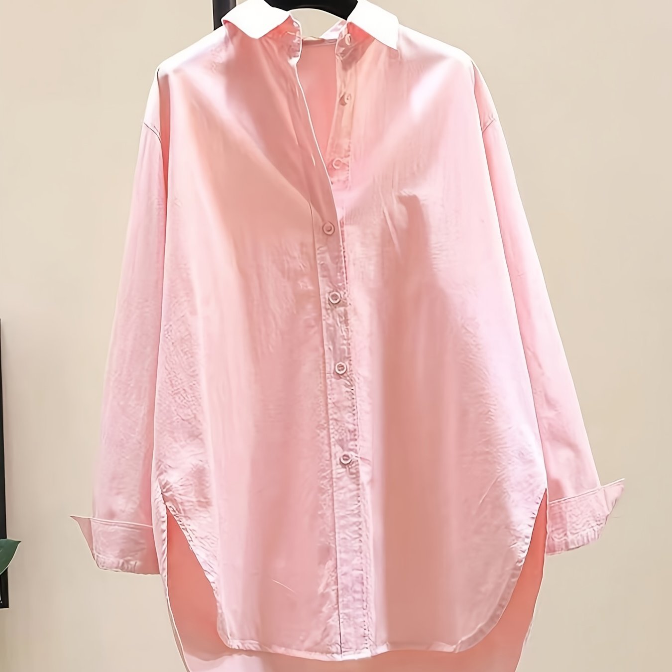 Effortless Cotton Blouse for Women with Collar Long Sleeve High Low Relaxed Oversized Style