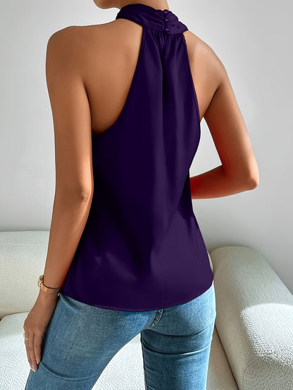 Elegant Satin Halter Top for Women with Crisscross Neck Sleeveless Flowing Silky Style