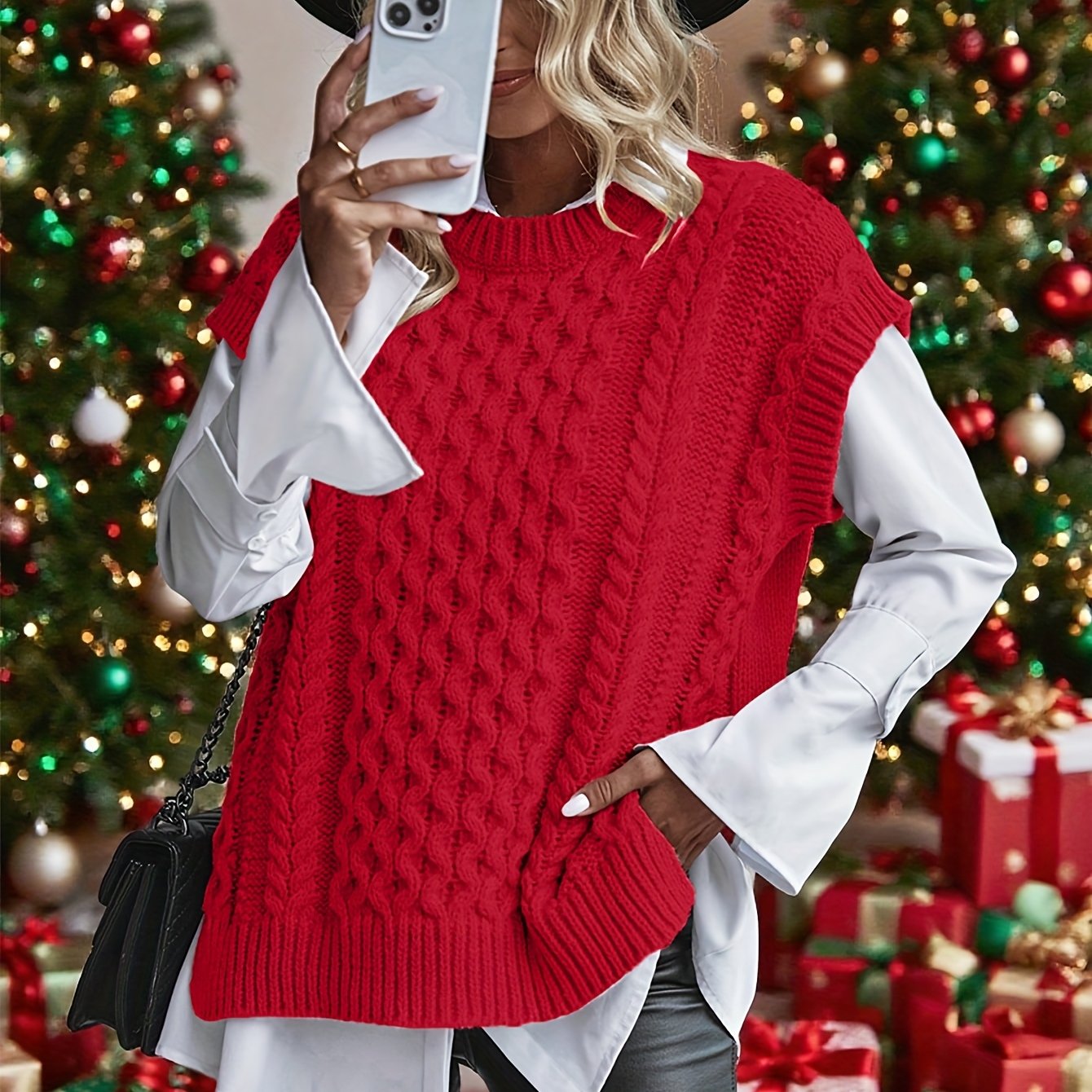 Comfortable Cable Knit Sweater Vest for Women with Crew Neck Sleeveless Oversized Relaxed Style