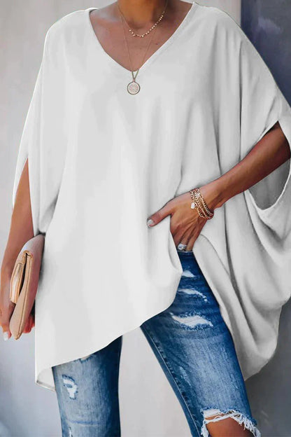 Delia | Women's V-Neck Batwing Sleeve Oversized Tunic Top