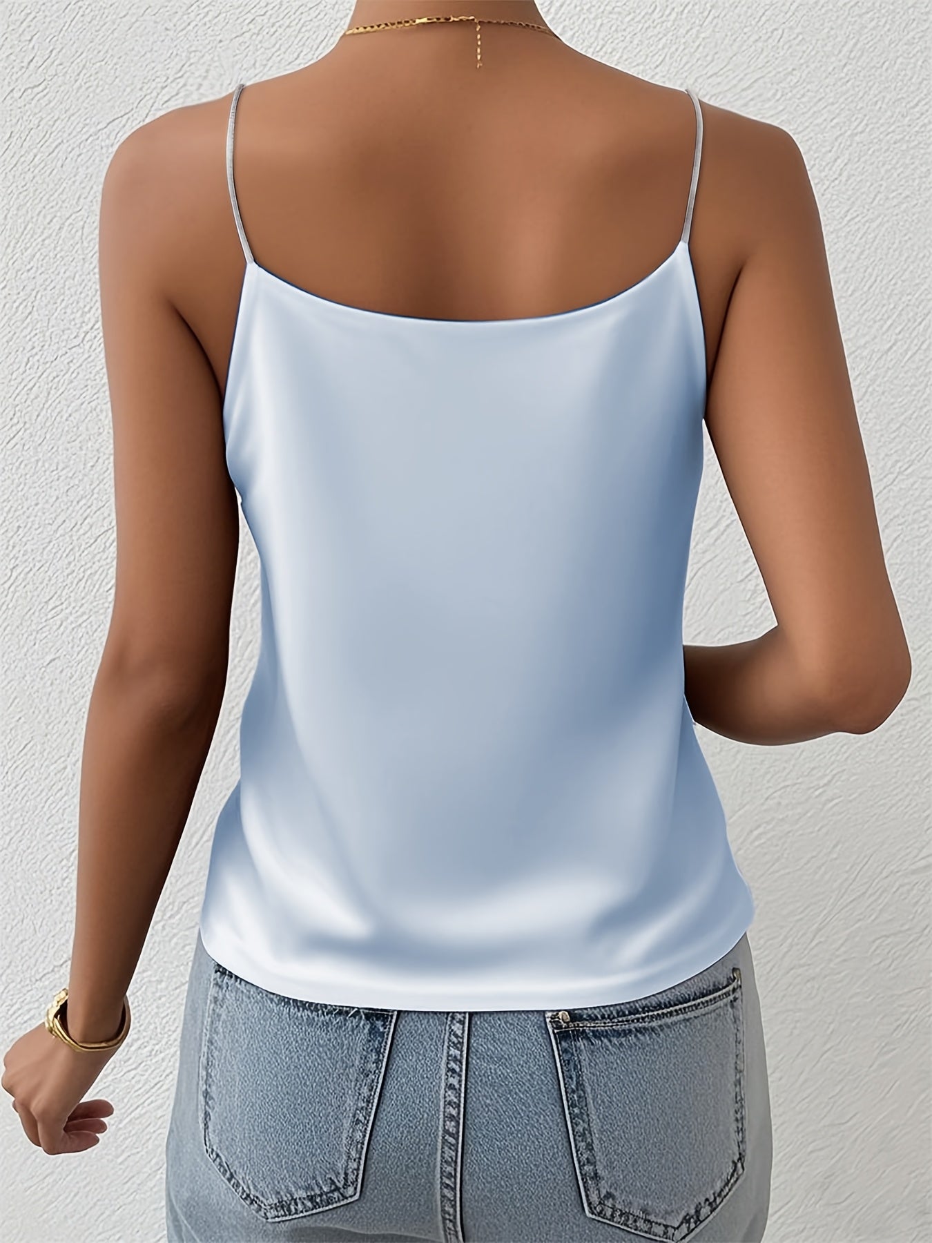 Elegant Satin Camisole Top for Women with V Neck Sleeveless Relaxed Flowing Style