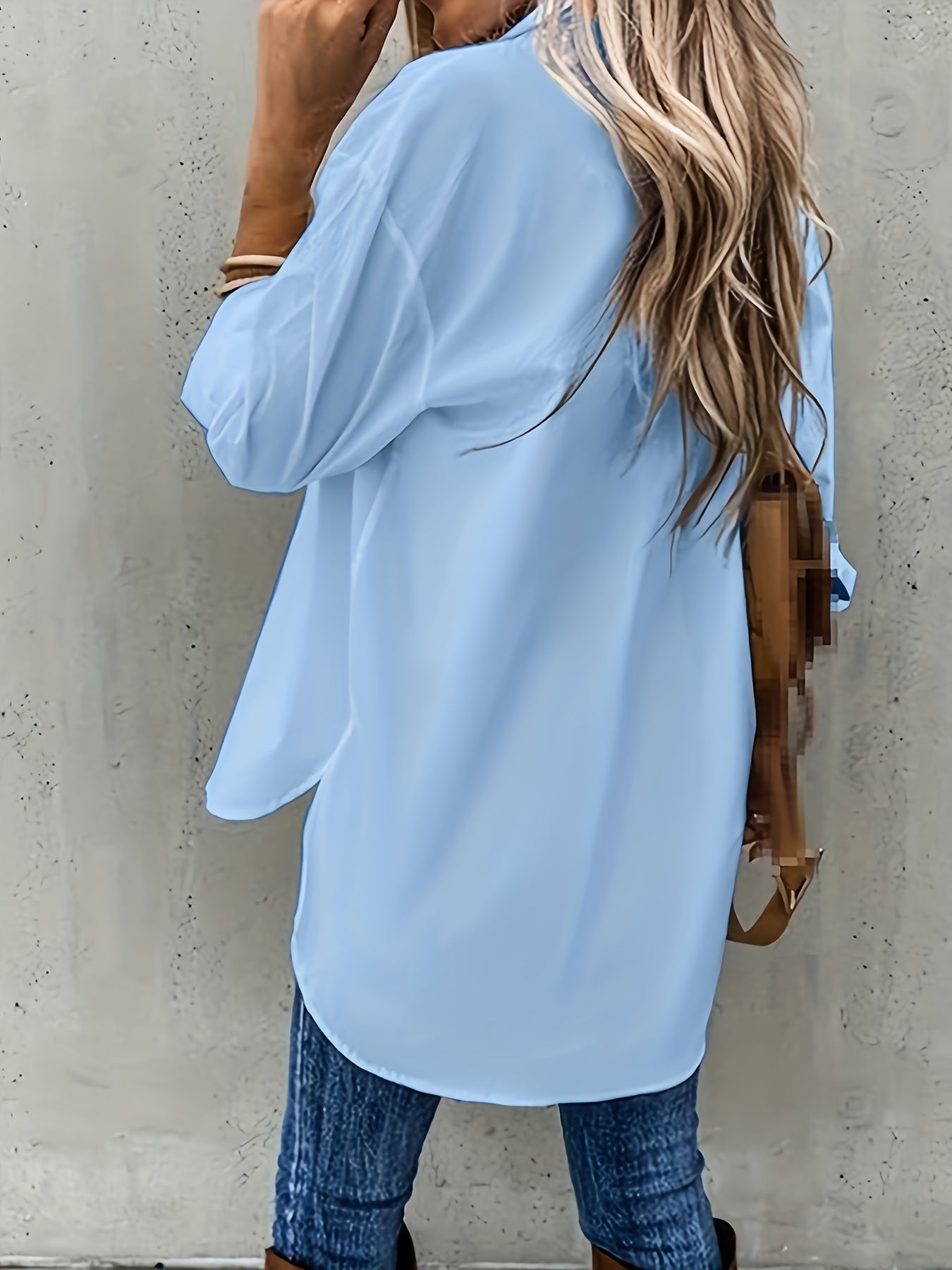 Effortless Button Front Blouse for Women with Collar Long Sleeve Chest Pocket Relaxed Style
