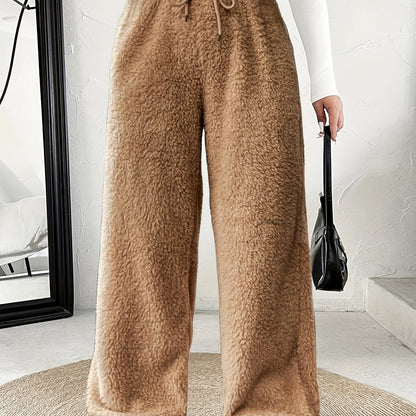 Comfortable Sherpa Wide Leg Pants for Women with High Waist Drawstring Relaxed Flowing Casual Style