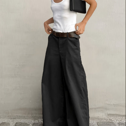 Effortless Wide Leg Pants for Women with High Waist Belted Tapered Relaxed Casual Style