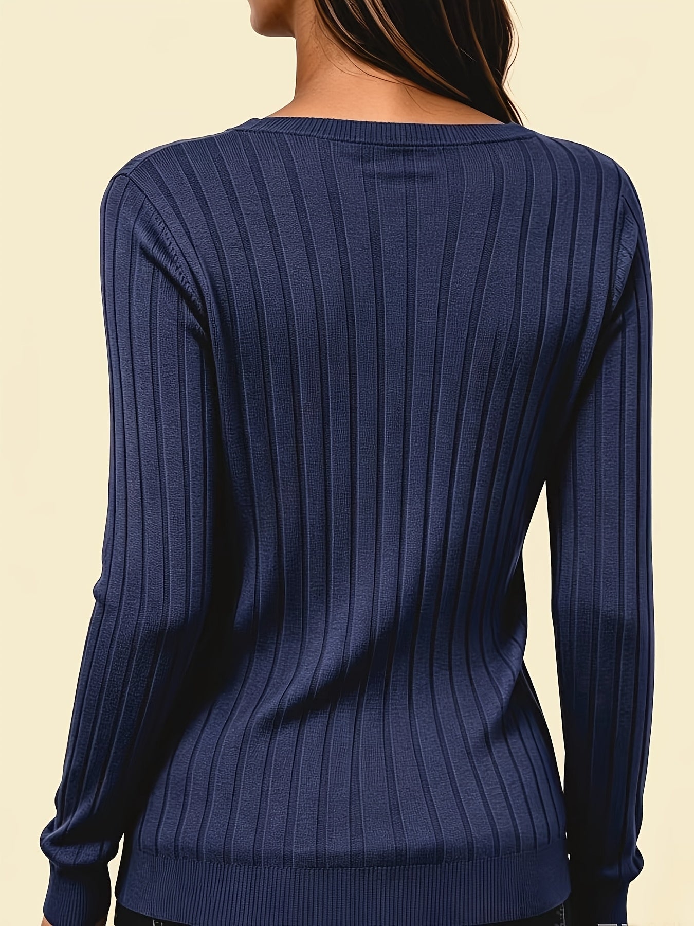 Comfortable Ribbed Knit Sweater for Women with V Neck Long Sleeve Relaxed Casual Style