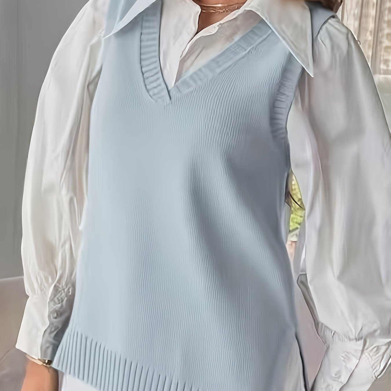 Comfortable Sweater Vest for Women with V Neck Sleeveless Ribbed Trim Oversized Knit Style