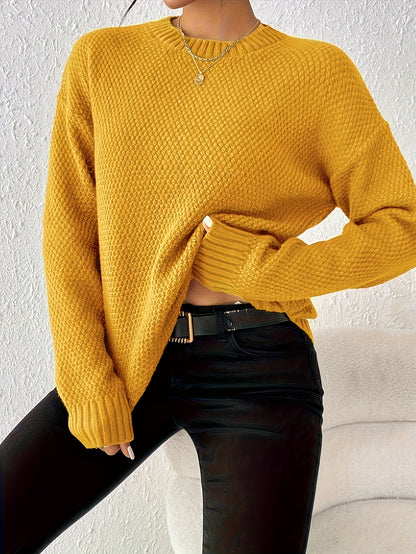 Women's Pullover Sweater, Solid Color Round Neck Loose-Fit, Simple Versatile Long Sleeve, Sweater Top