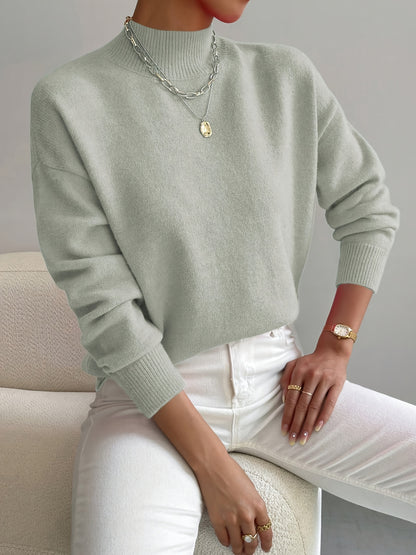 Comfortable Ribbed Sweater for Women with High Neck Long Sleeve Relaxed Oversized Knit Style