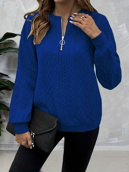 Comfortable Cable Knit Sweater for Women with Zip Crew Neck Long Sleeve Textured Relaxed Style