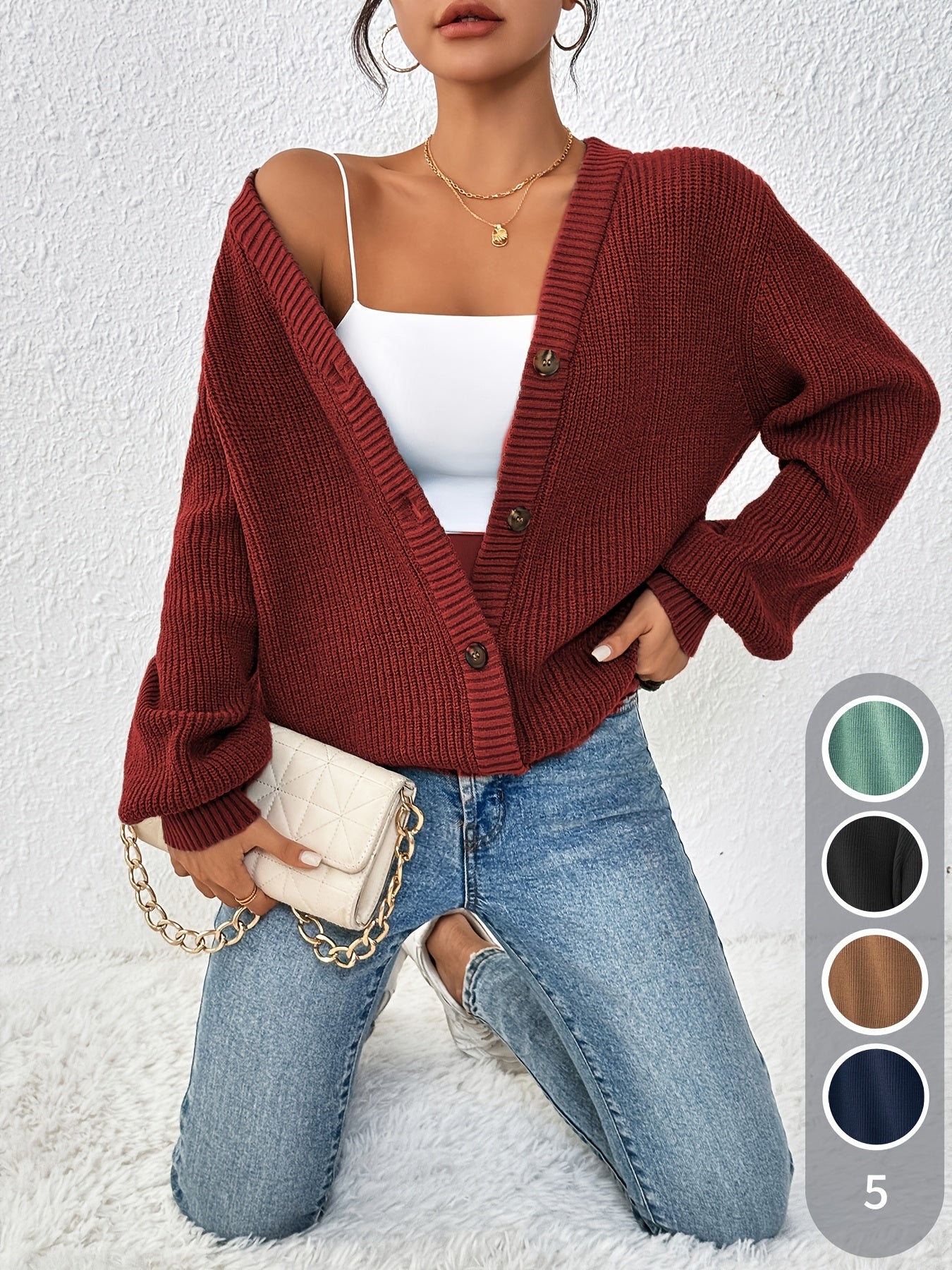 Comfortable Ribbed Cardigan Sweater for Women with V Neck Long Sleeve Button Front Oversized Knit Style