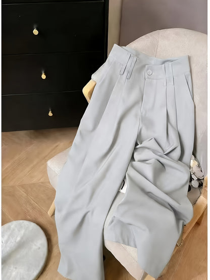 Elegant Wide Leg Pants for Women with High Waist Pleated Button Front Tailored Style