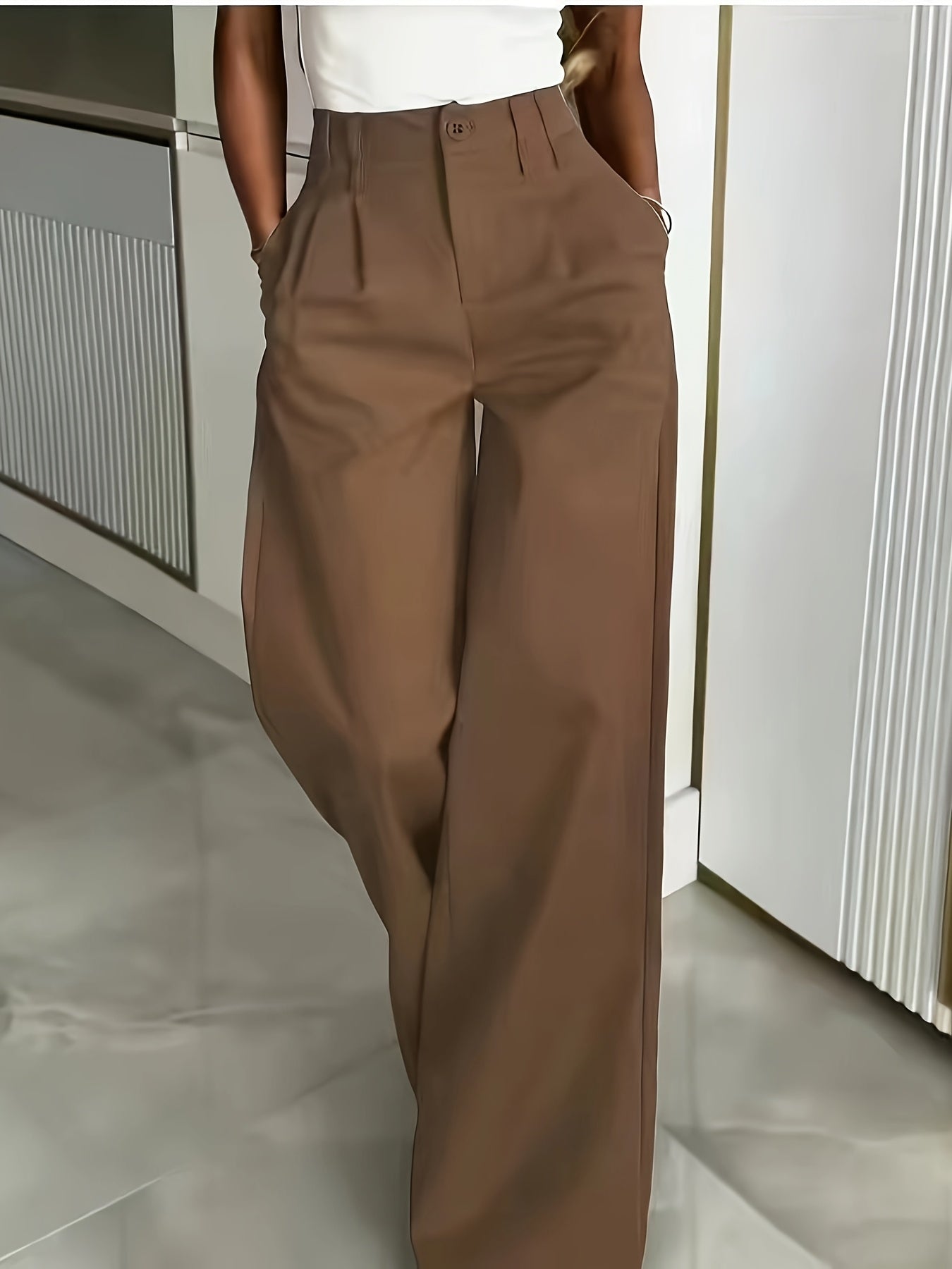 Elegant Wide Leg Pants for Women with High Waist Pleated Button Front Tailored Style