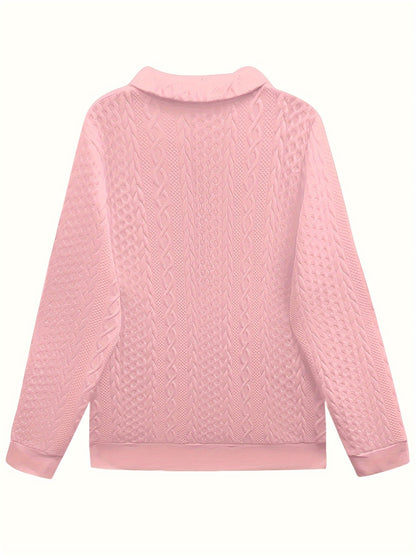 Comfortable Cable Knit Quarter Zip Sweatshirt for Women with Collar Long Sleeve Kangaroo Pocket Relaxed Style