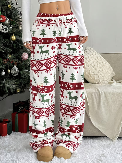Christmas Style Drawstring Fleece Pants