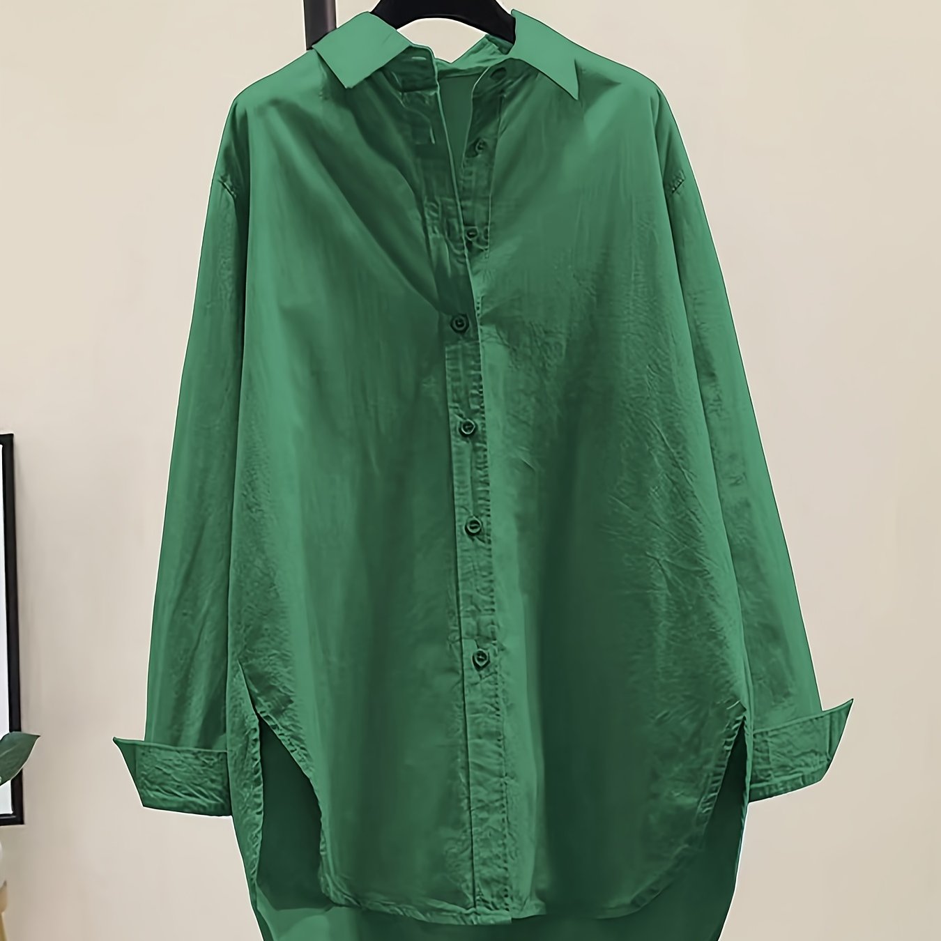 Effortless Cotton Blouse for Women with Collar Long Sleeve High Low Relaxed Oversized Style
