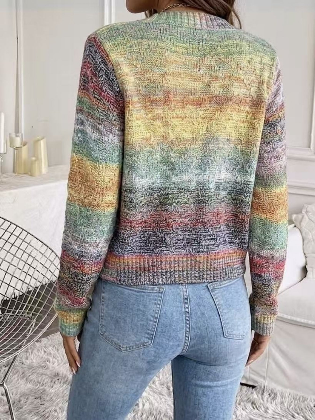 Comfortable Space Dye Cardigan Sweater for Women with V Neck Long Sleeve Button Front Relaxed Knit Style