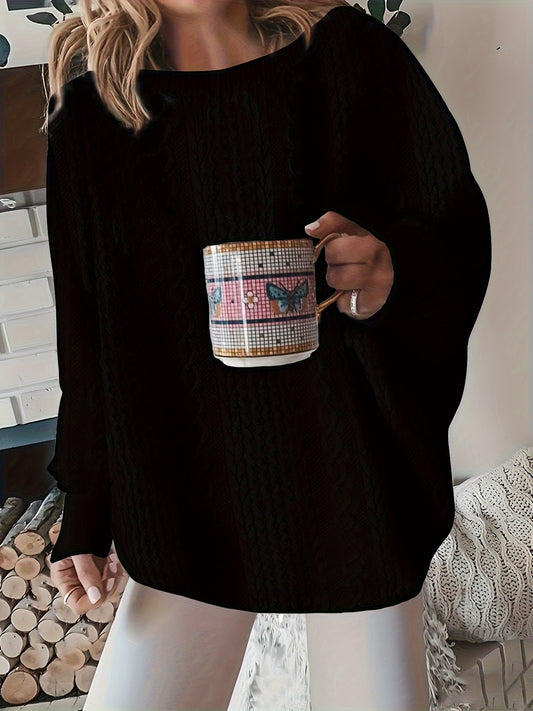 Comfortable Cable Knit Sweater for Women with Crew Neck Long Sleeve Oversized Relaxed Knit Style