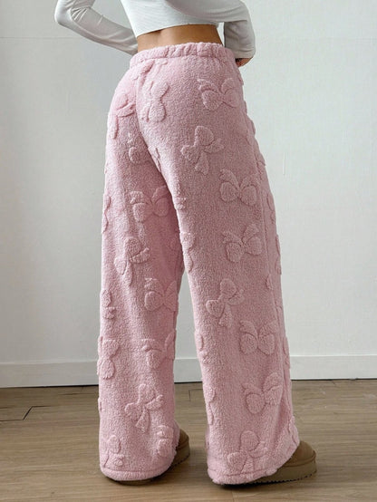 Comfortable Pink Sherpa Fleece Pants for Women with Elastic Waist Wide Leg Cozy Style