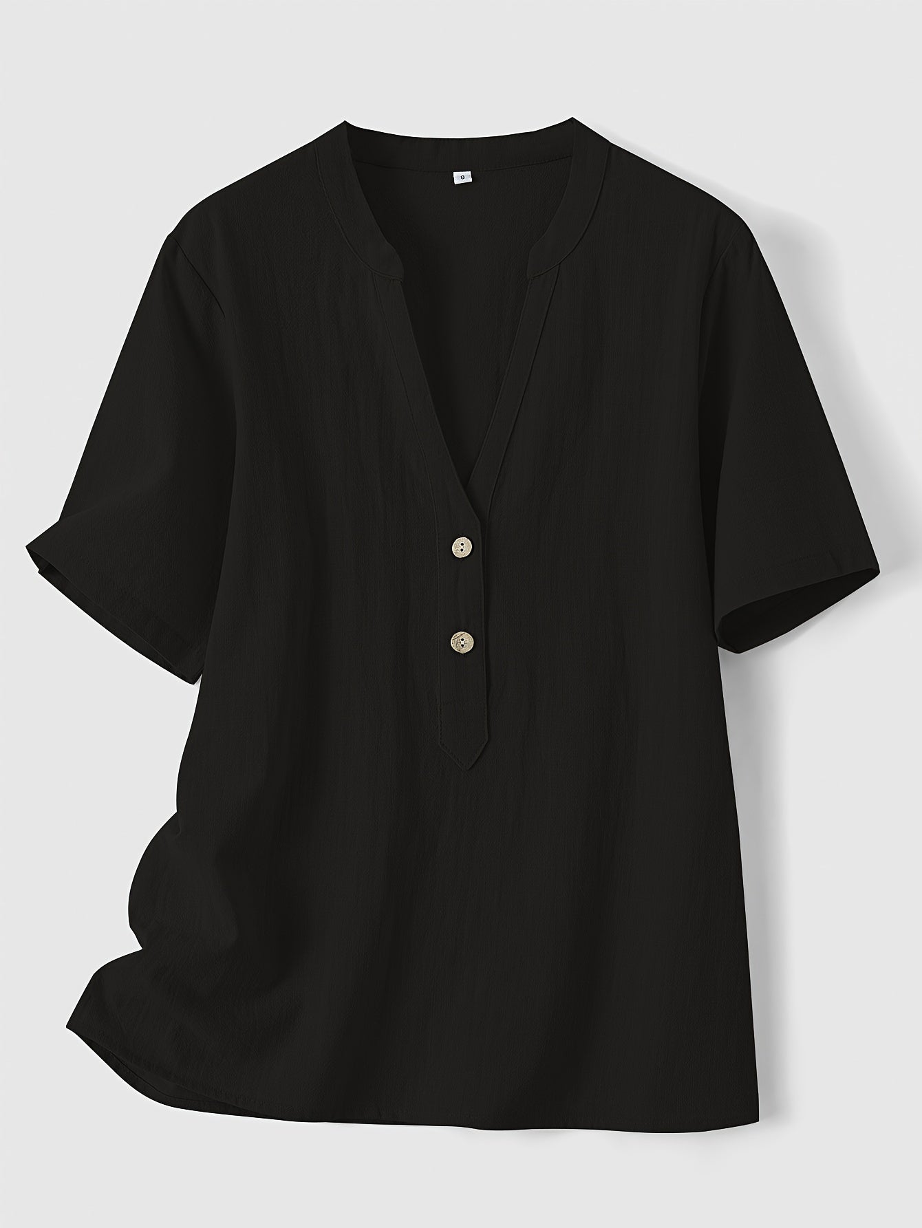 Effortless Textured Linen Blouse for Women with Notch V Neck Short Sleeve Button Front Relaxed Style