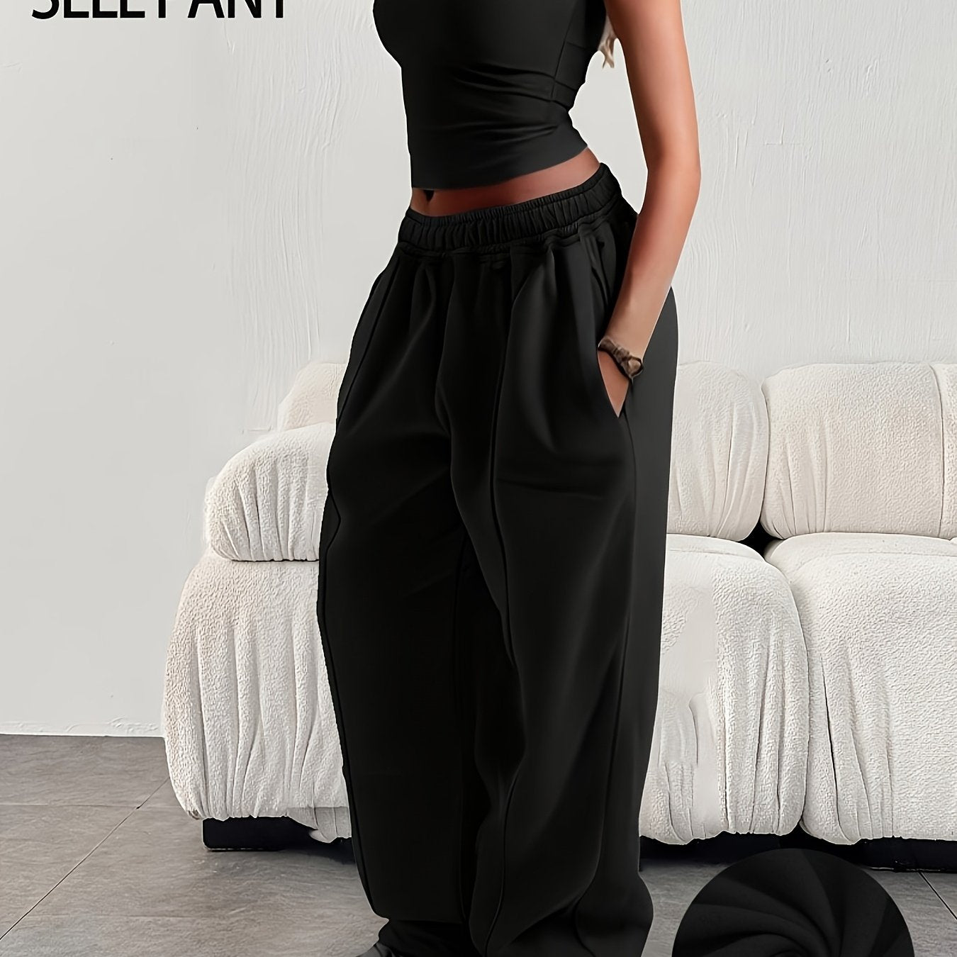 Comfortable Fleece Wide Leg Sweatpants for Women with High Waist Pintuck Relaxed Baggy Casual Style