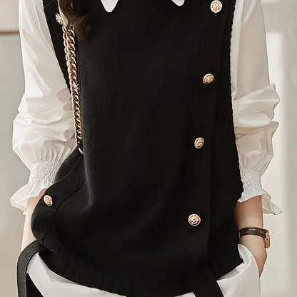 Comfortable Sweater Vest for Women with Round Neck Sleeveless Button Detail Relaxed Knit Style