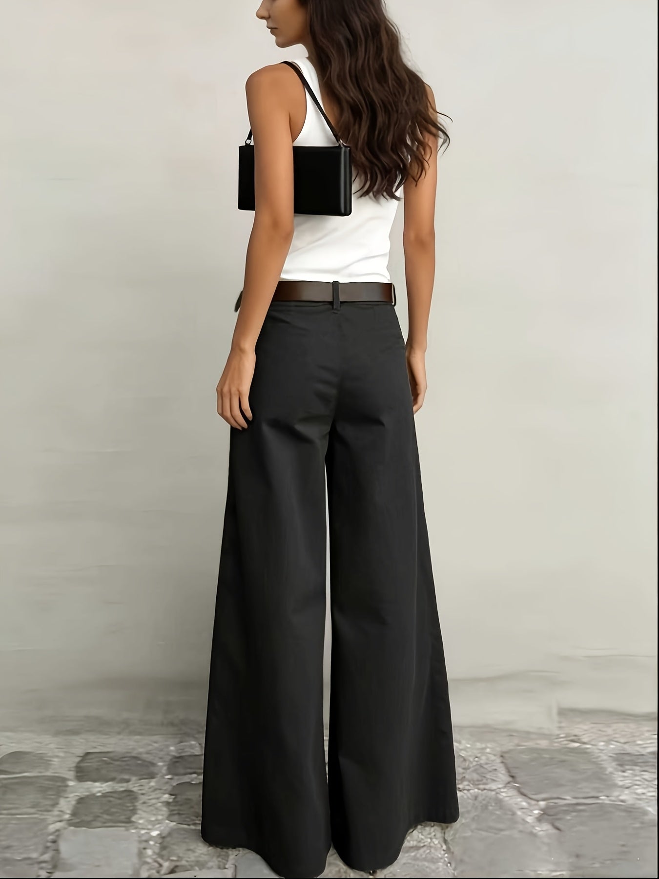 Effortless Wide Leg Pants for Women with High Waist Belted Tapered Relaxed Casual Style