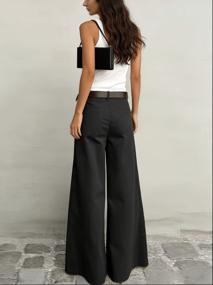 Effortless Wide Leg Pants for Women with High Waist Belted Tapered Relaxed Casual Style