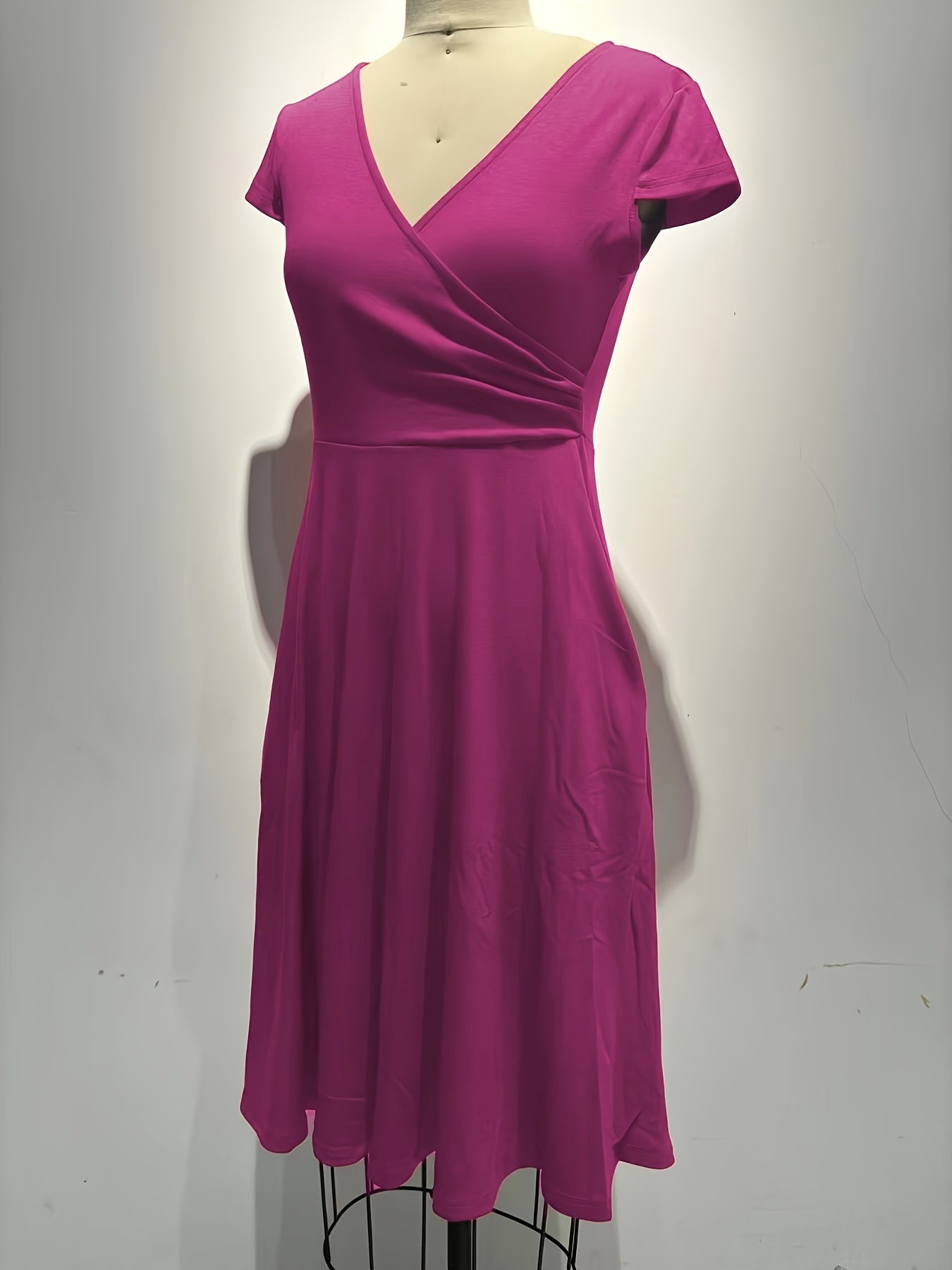 Elegant Wrap Midi Dress for Women with V Neck Cap Sleeve Fit and Flare Cocktail Style