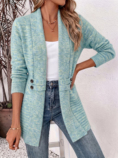Comfortable Ribbed Knit Cardigan Sweater for Women with Shawl Collar Long Sleeve Button Detail Casual Style
