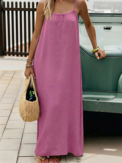 Effortless Textured Maxi Dress for Women with Spaghetti Strap Low Back Tie Flowing Bohemian Style