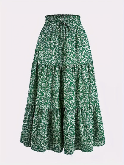 Effortless Tiered Maxi Skirt for Women with Paperbag Waist Drawstring Ruffle Flowing Style