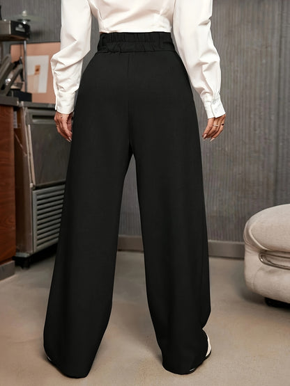 Effortless Wide Leg Pants for Women with High Waist Button Front Pleated Tailored Style