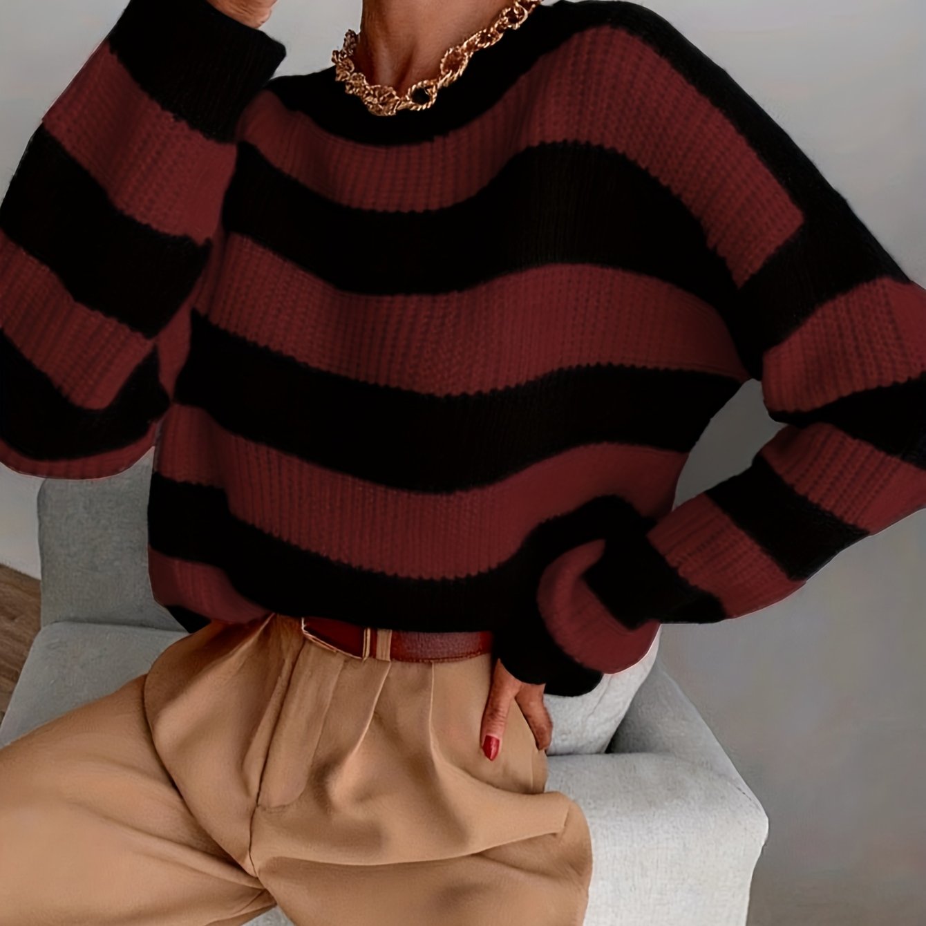 Classic Drop Shoulder Loose Striped Sweater