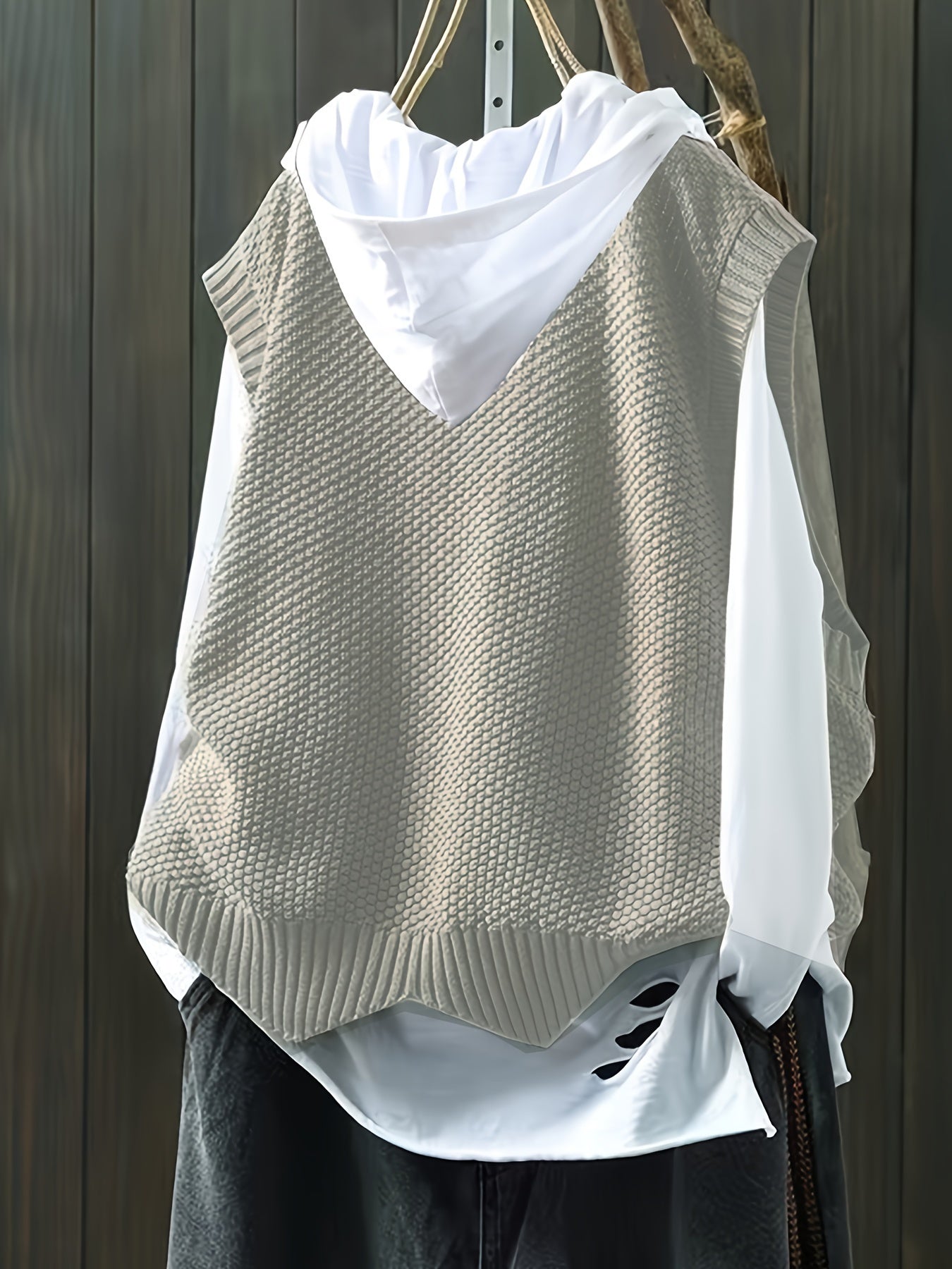 Comfortable Chunky Knit Sweater Vest for Women with Crew Neck Sleeveless Ribbed Trim Oversized Style