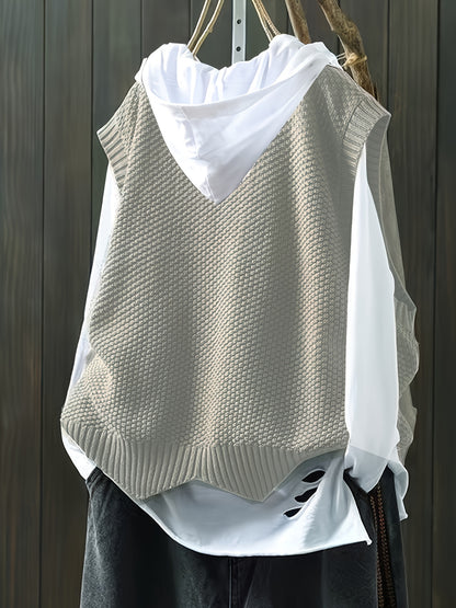 Comfortable Chunky Knit Sweater Vest for Women with Crew Neck Sleeveless Ribbed Trim Oversized Style