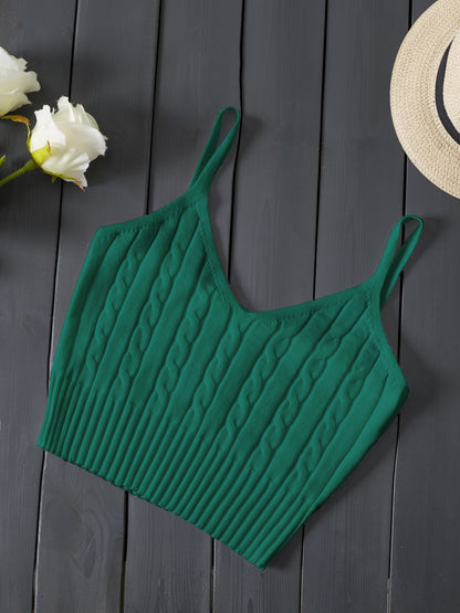 Effortless Cable Knit Crop Top for Women with V Neck Sleeveless Ribbed Fitted Tank Style