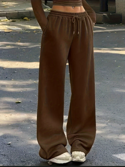 Effortless Coffee Brown Wide Leg Pants for Women with High Waist Drawstring Relaxed Flowing Casual Style