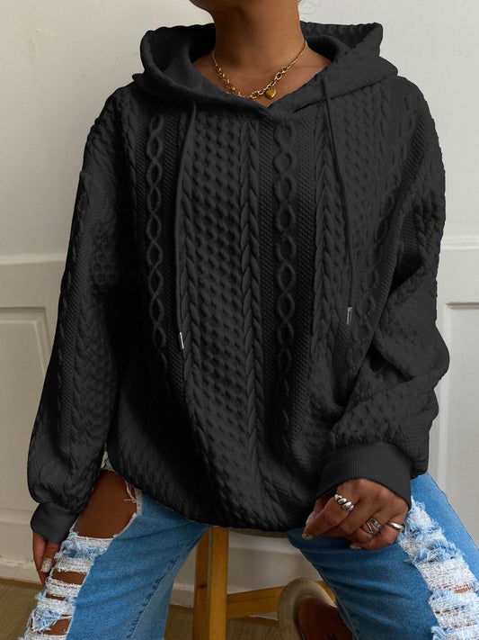 Comfortable Cable Knit Hoodie for Women with Drawstring Hood Long Sleeve Oversized Relaxed Style