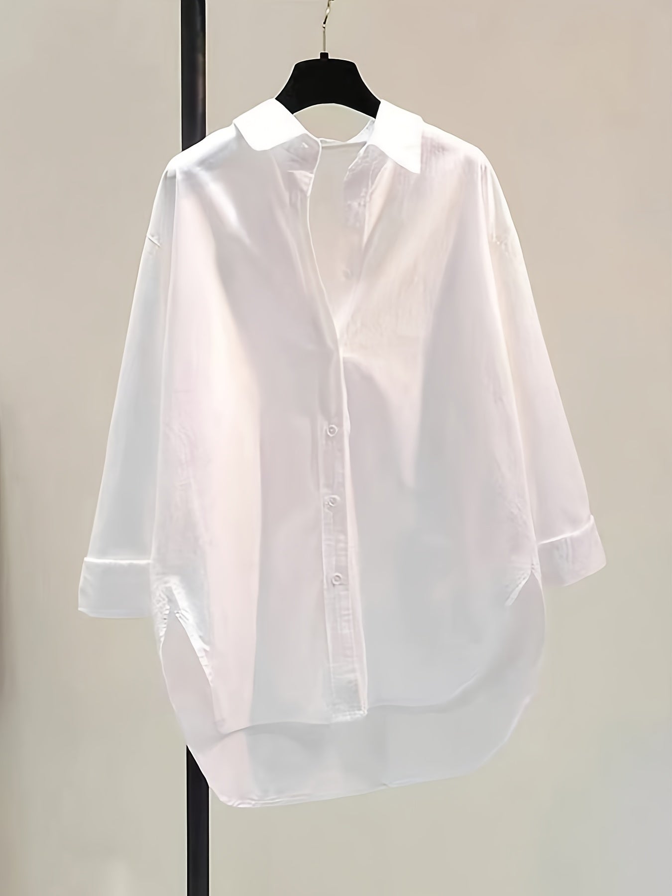 Effortless Cotton Blouse for Women with Collar Long Sleeve High Low Relaxed Oversized Style