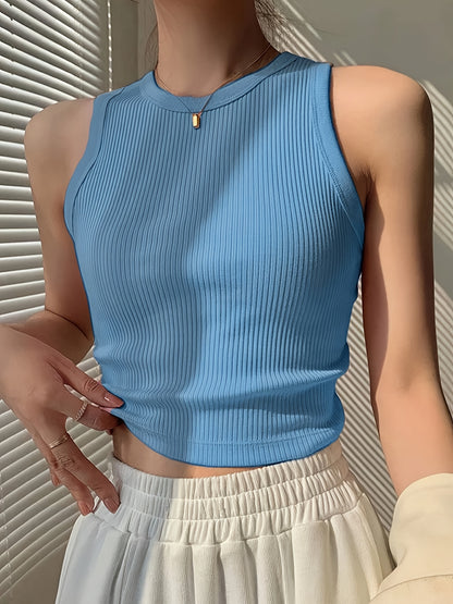 Effortless Ribbed Crop Top for Women with Crew Neck Sleeveless Racerback Fitted Tank Style