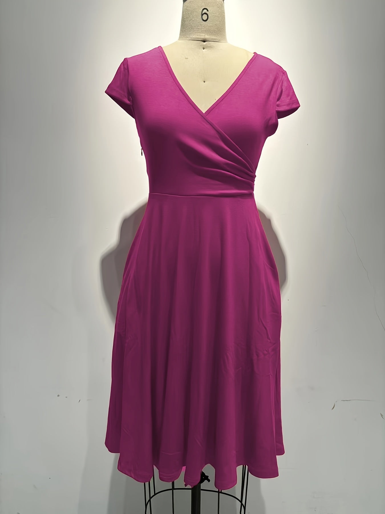 Elegant Wrap Midi Dress for Women with V Neck Cap Sleeve Fit and Flare Cocktail Style