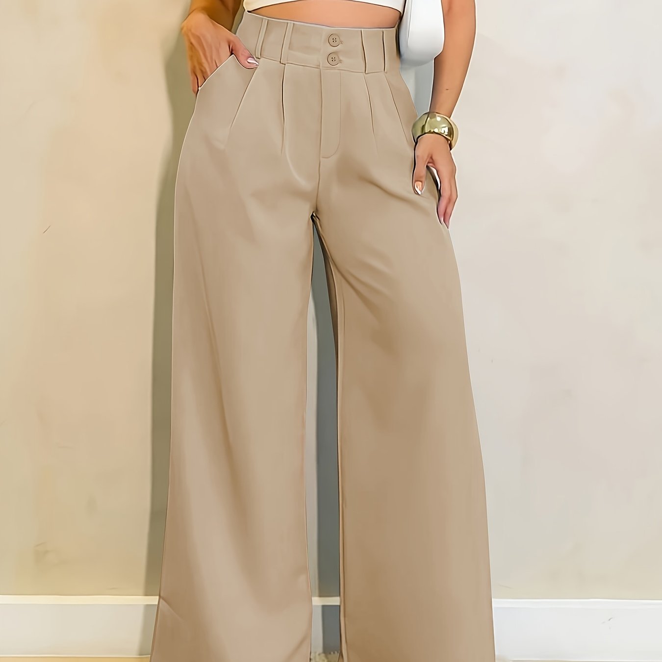 Effortless Wide Leg Pants for Women with High Waist Button Front Pleated Relaxed Style
